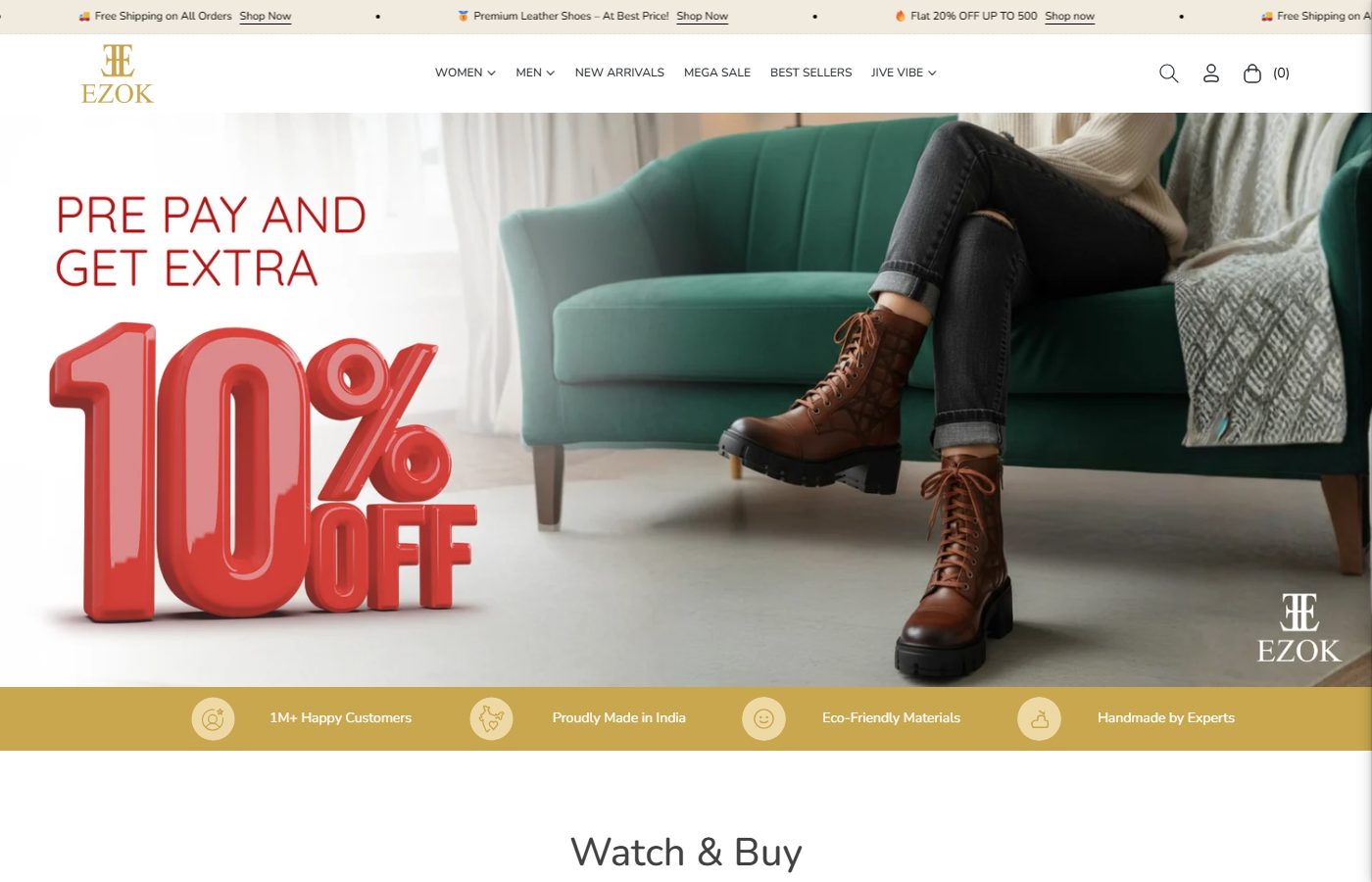 Ezok Shoes website screenshot